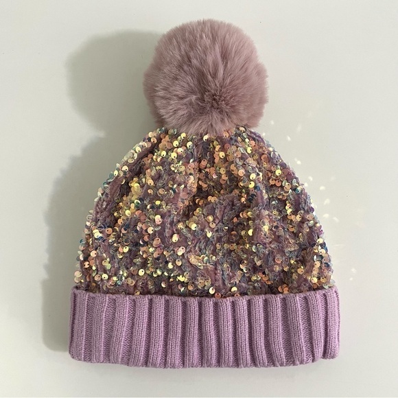 Girls Sequin Pom Pom Beanie - Picture 1 of 7